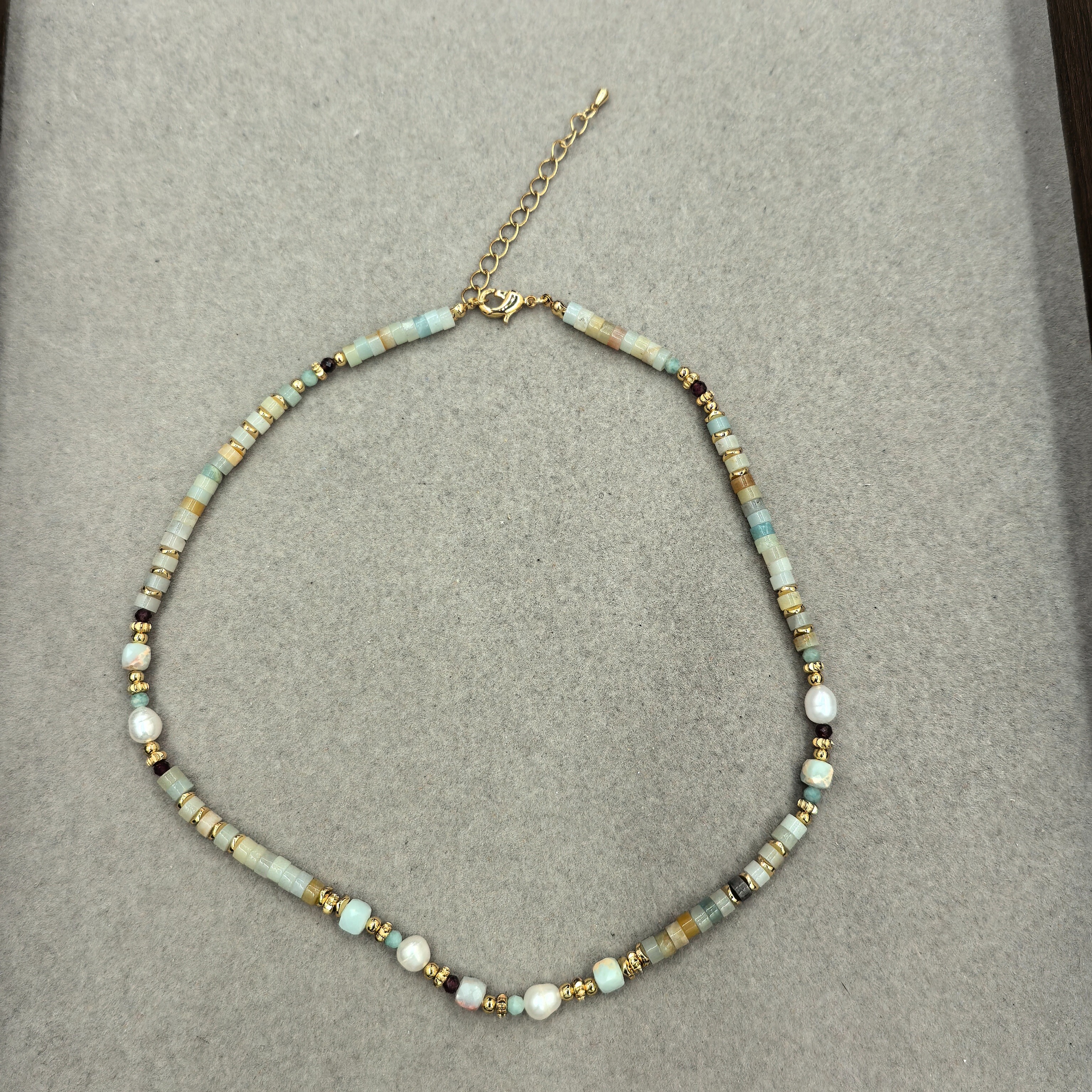 复古民族风红纹石玛瑙石串珠项链轻奢高级感彩色天然石锁骨链颈链