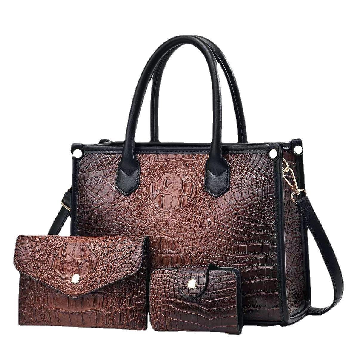 2023 New crocodile Texture cross-border women's single-shoulder crossbody handbag with large capacity and three-piece set Item Picture