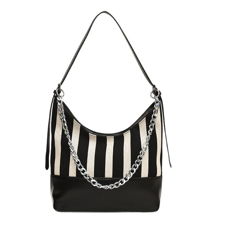 Cross-border niche striped bag for women, 2025 new large-capacity chain hand-held bucket bag, trendy single-shoulder crossbody bag Item Picture