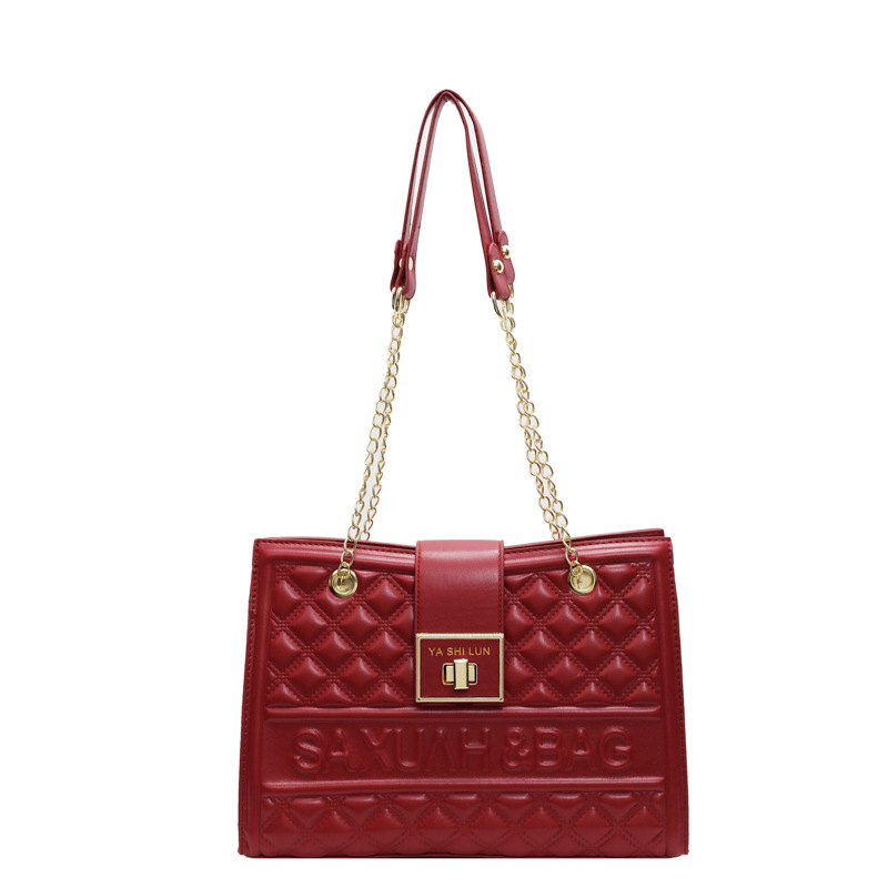Korean niche fashion large-capacity bag for women, simple diamond-shaped chain tote bag 2024, high-end quality single-shoulder bag Item Picture