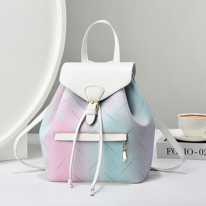 A new rainbow-colored backpack for women, a soft leather travel hand-held small backpack with a large capacity Application Scenario