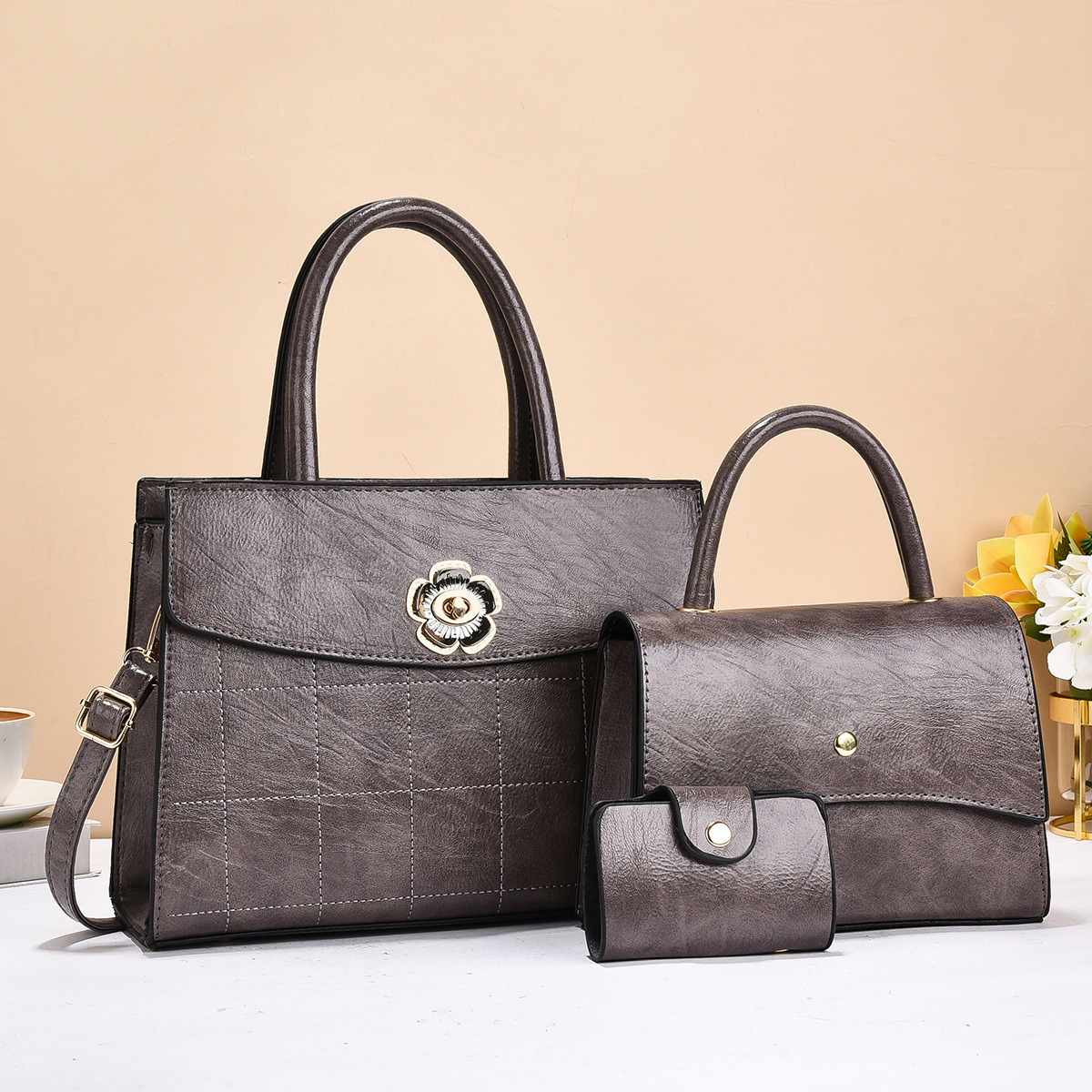Cross-border three-piece set, European and American style handbag, high-quality bag, embroidered thread, high-end feel, ladies' bag, single-shoulder crossbody Application Scenario