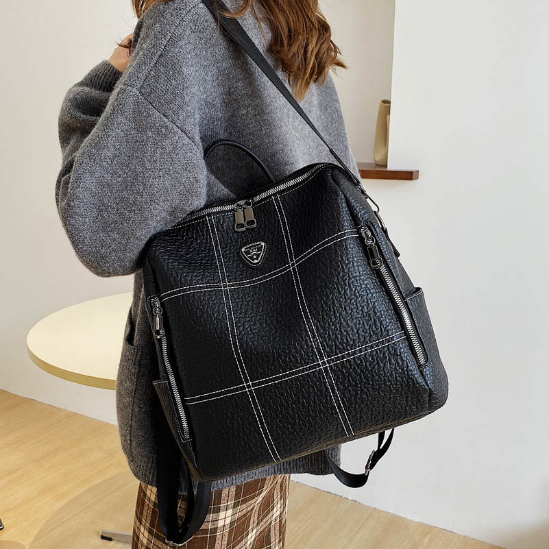 Embroidered thread checkered large-capacity soft leather single-shoulder bag 2022 new style, multi-functional, trendy, versatile and stylish handbag for women Specification drawing