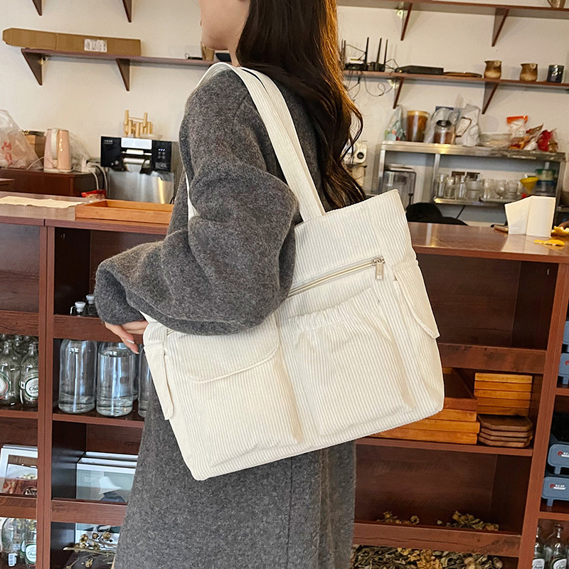 Single-shoulder women's bag, Japanese-style simple large-capacity fabric bag, handbag, large-capacity class bag, versatile student crossbody bag Specification drawing
