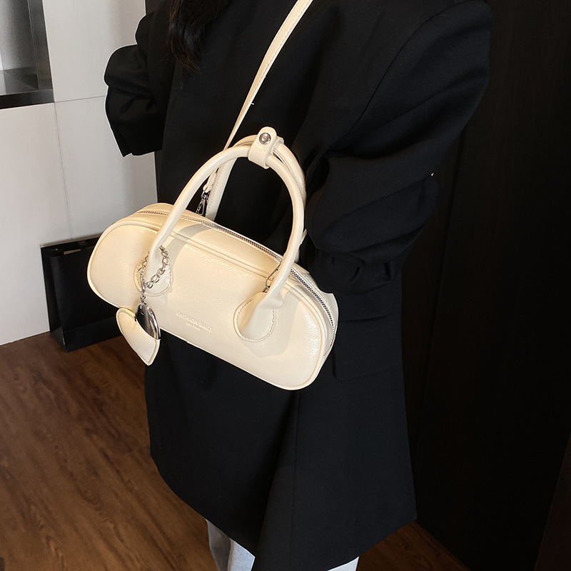 Retro lychee pattern handbag for women, 2025 new fashionable and niche Boston bag, versatile commuting single-shoulder crossbody bag Specification drawing