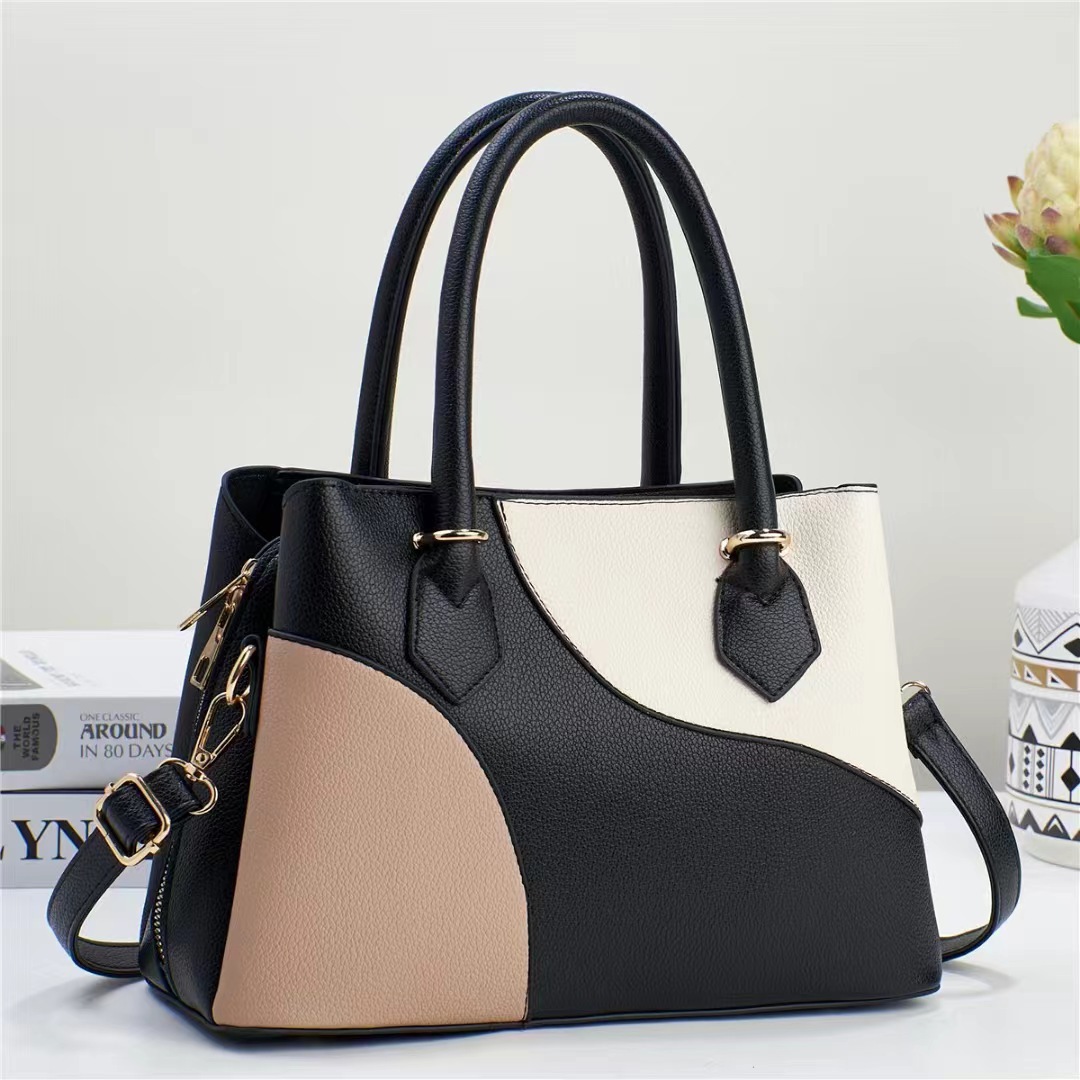 Patchwork color-blocking hand-held foreign trade women's bag for spring 2024, new women's handbag, European and American fashion single-shoulder crossbody bag details Picture