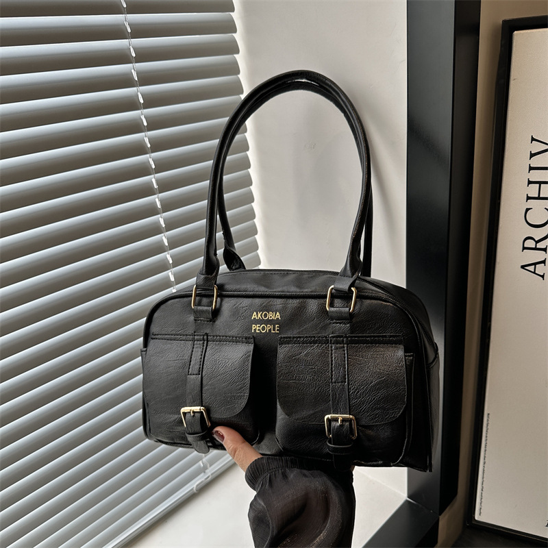 Autumn and winter high-end retro large-capacity bag for women, 2024 new stylish bowling bag, single-shoulder underarm tote bag full figure