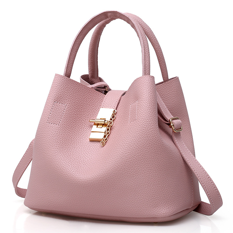 Cross-border foreign trade spliced single-shoulder bag for women, PU bucket bag for women, European and American fashion super-fine leather hand shoulder crossbody bag Specification drawing