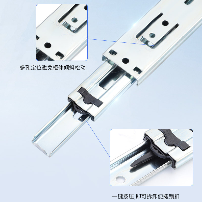 Factory wholesale drawer slide rails with damping hardware accessories, hardware furniture slide rails, three-section rails, cabinet rails Application Scenario