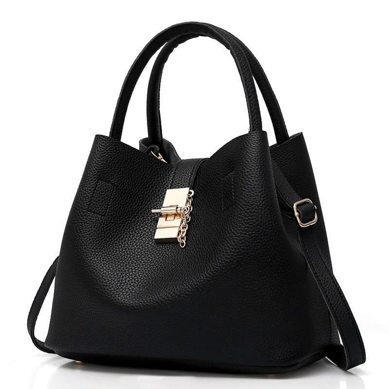 Cross-border foreign trade spliced single-shoulder bag for women, PU bucket bag for women, European and American fashion super-fine leather hand shoulder crossbody bag full figure
