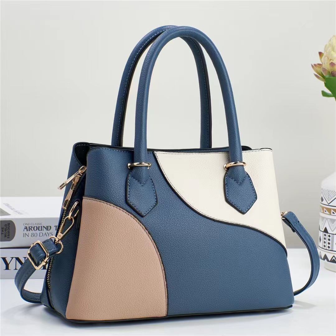 Patchwork color-blocking hand-held foreign trade women's bag for spring 2024, new women's handbag, European and American fashion single-shoulder crossbody bag full figure