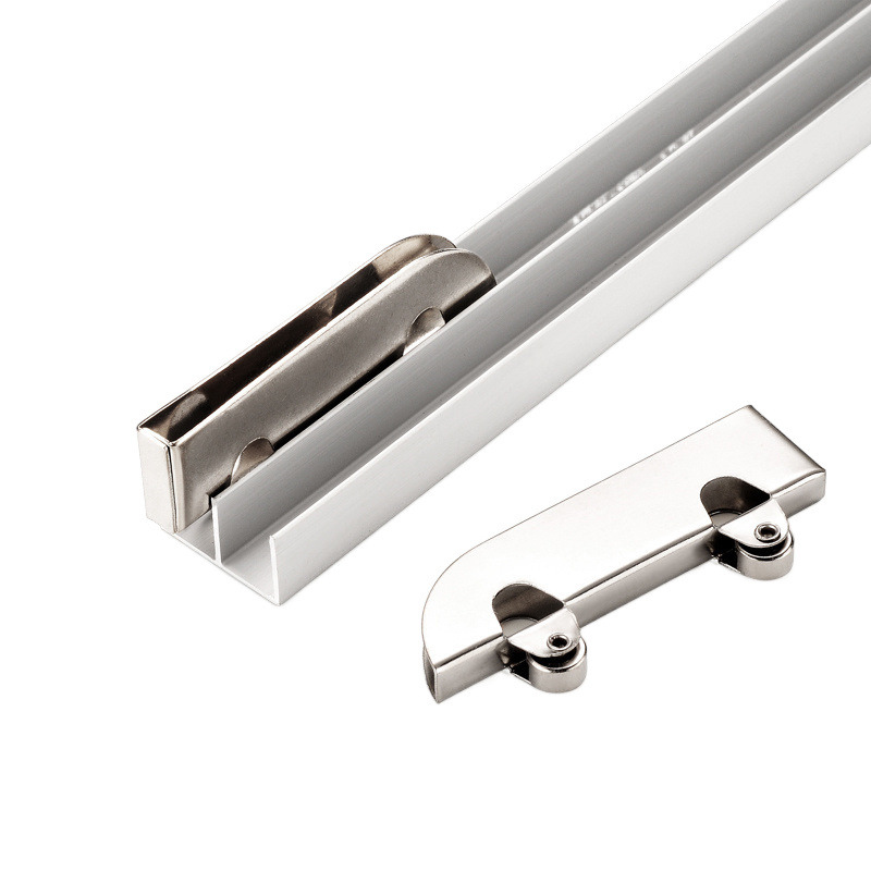 5mm thickened glass sliding door track, double sliding groove sliding door aluminum mountain groove guide rail wheel accessories for display cabinets Item Picture
