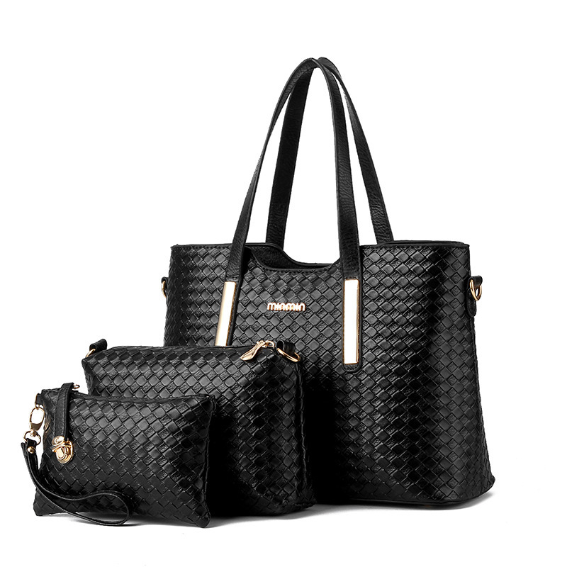 Cross-border trade bags 2022 European and American women's bags, PU leather woven mother and child bag three-piece set, single-shoulder crossbody handbag full figure