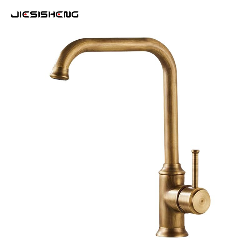 Wholesale of cross-border antique brass kitchen faucets, household sinks, kitchen washbasins, countertop basins, cold and hot splash-proof faucets Item Picture