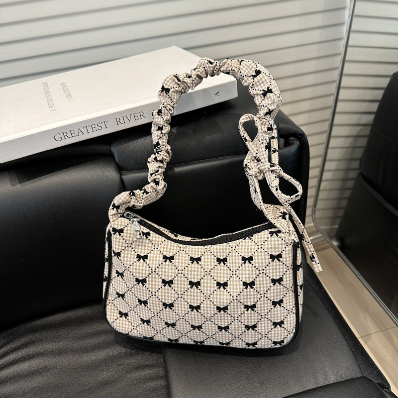 New women's velvet compact and ladylike pleated handbag, bow Korean-style small bag, zipper bag full figure