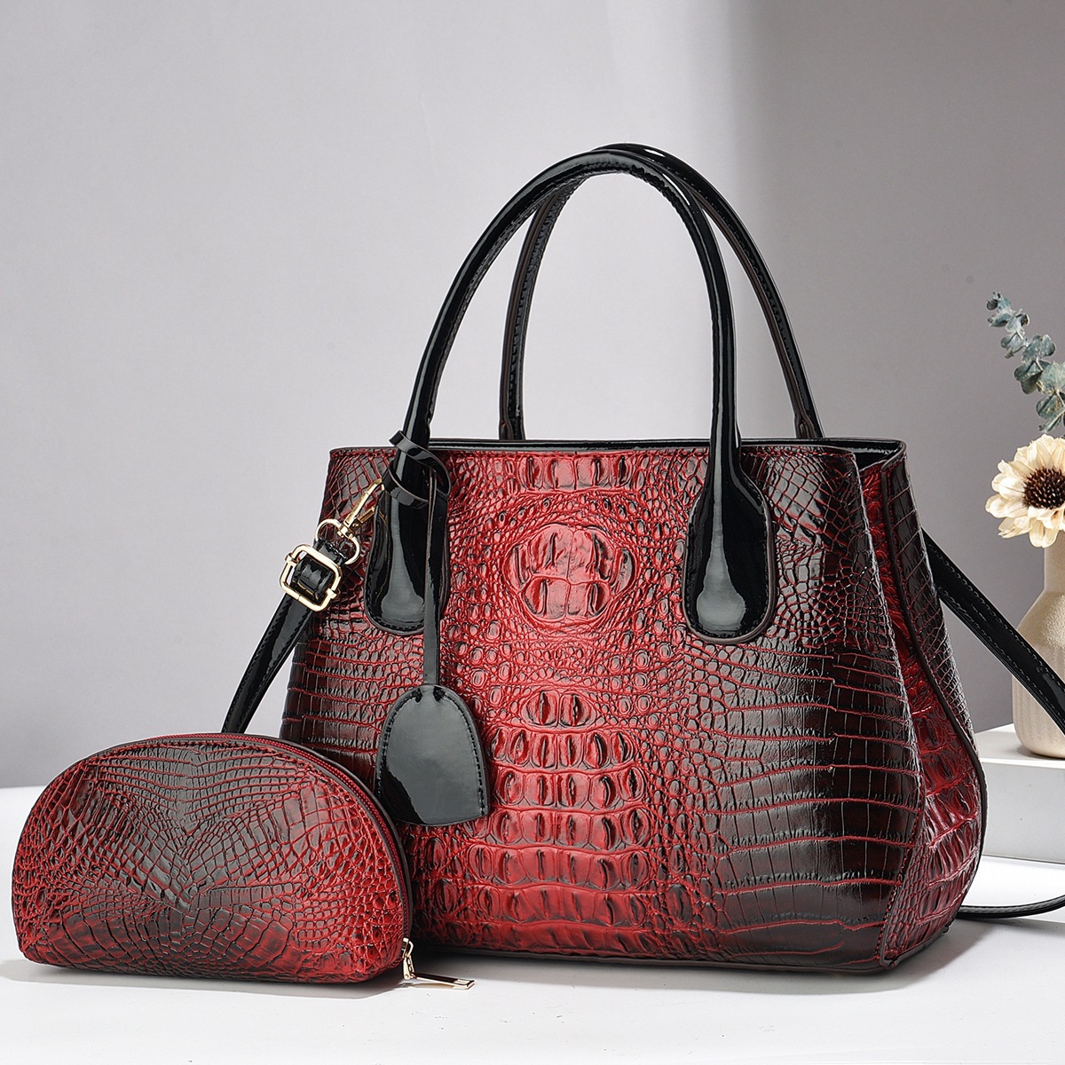 New crocodile-patterned mother and child bag, fashionable and simple cross-border handbag, large-capacity trendy single-shoulder crossbody bag, one-piece consignment details Picture