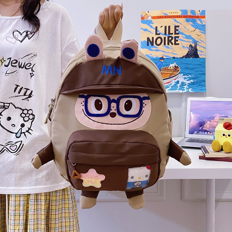 New summer casual canvas backpack, Japanese-style girlish doll backpack, cute and sweet, large-capacity class bag details Picture