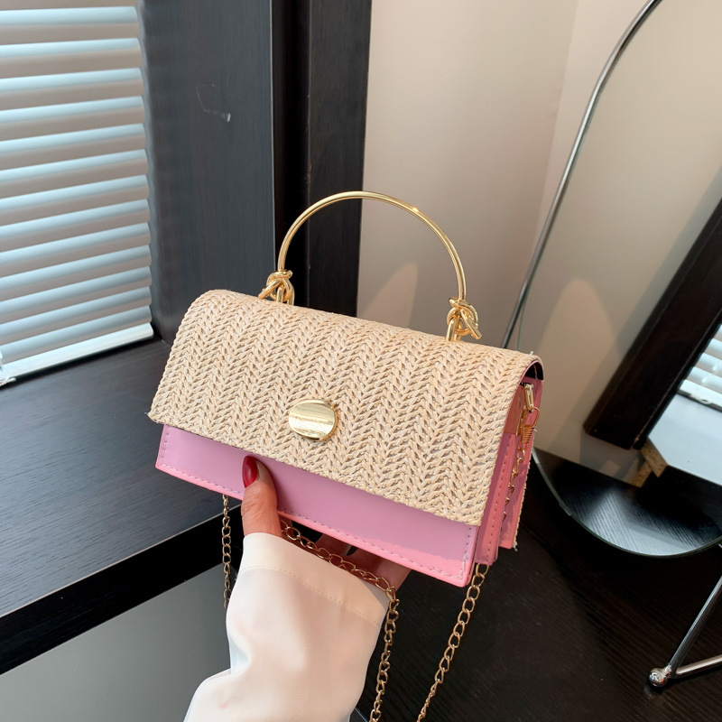 A fresh and simple straw-woven bag for women in 2024, a stylish small square bag with versatile chain single-shoulder crossbody full figure