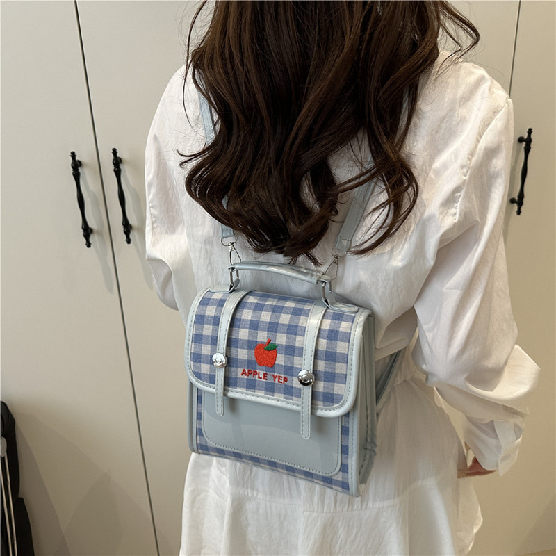 Japanese-style niche design checkered small backpack, lightweight and multi-functional crossbody bag, fresh and clean school style bag Specification drawing