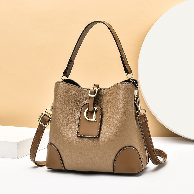 Ladies' bucket bag 2024 new retro color-blocking single-shoulder crossbody bag, Korean-style trendy, simple and elegant hand-held women's bag Specification drawing
