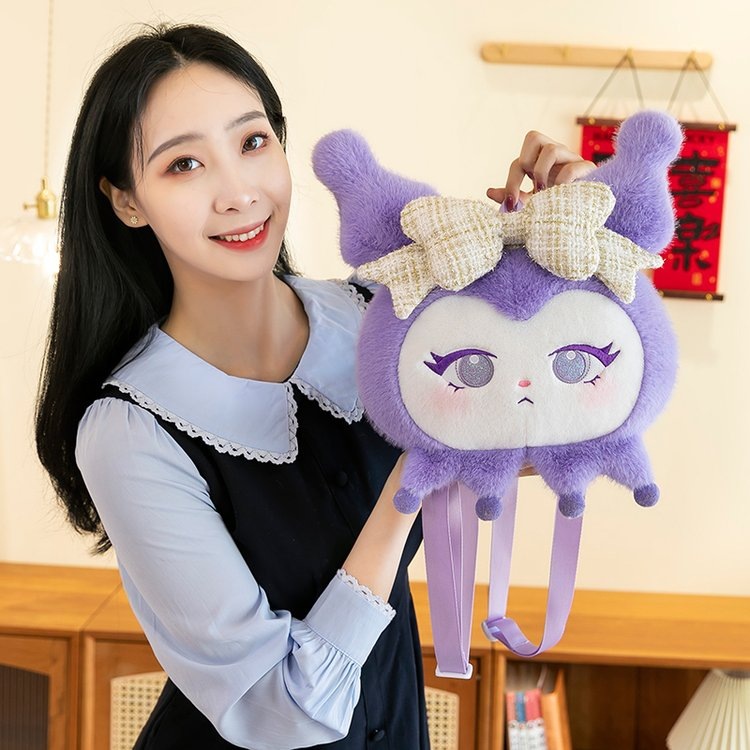 New Kuromi Melody children's plush backpacks, export cartoon Sanrio doll bags, girls' dolls wholesale full figure