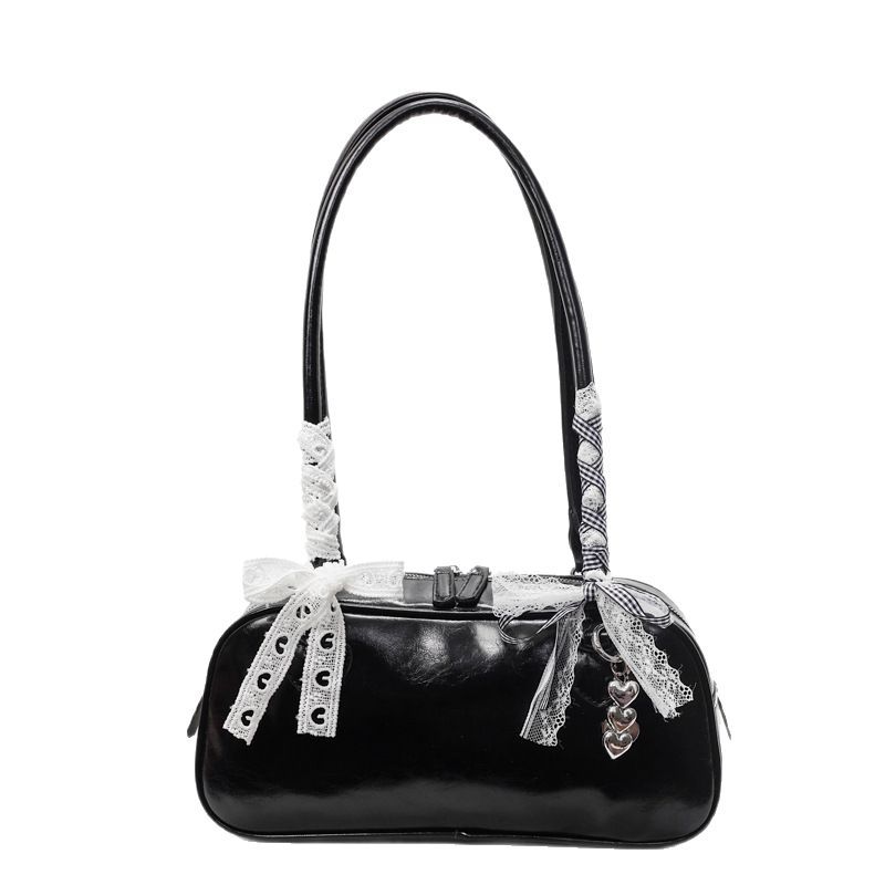 High-end quality French niche trend bow silk scarf underarm bag, versatile for women, simple and stylish baguette shoulder bag Item Picture