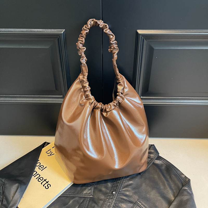 Pleated tote bag for women, 2024 new Korean style ins fashion solid color large capacity single-shoulder bag, versatile women's bag details Picture