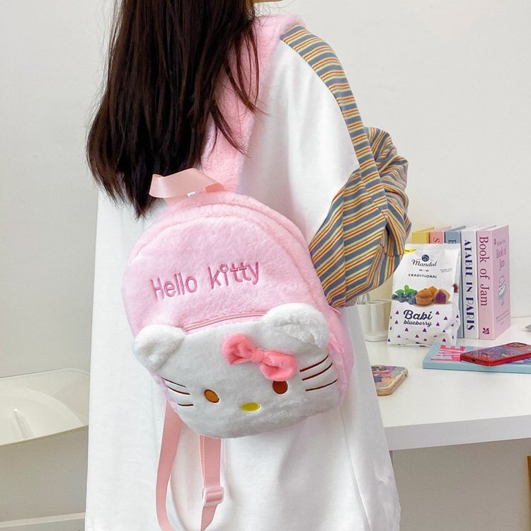 Wholesale of new Sanrio cartoon backpacks for girls, student plush backpacks, and cute, fluffy little schoolbags for girls Specification drawing
