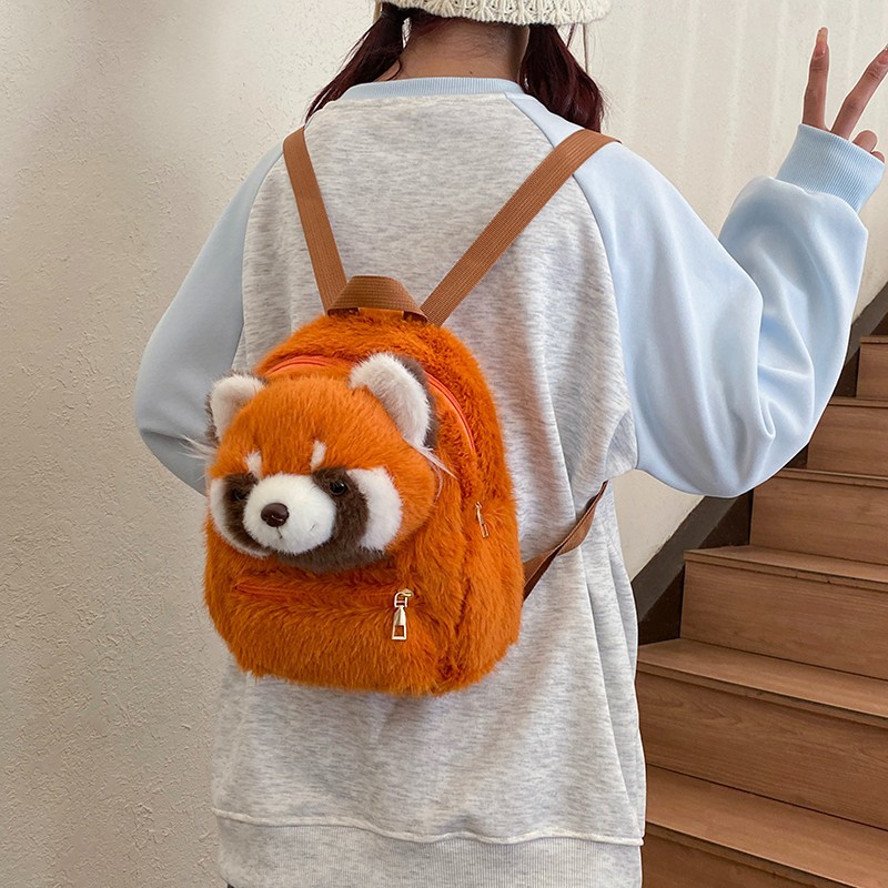 New cartoon backpack, plush red panda, large-capacity doll, cute cartoon schoolbag, backpack, panda on both shoulders Specification drawing