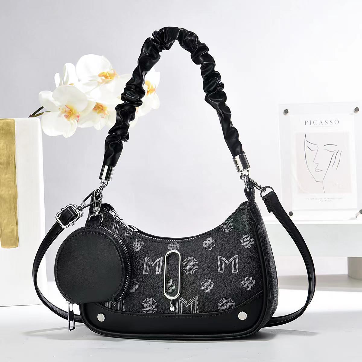 New large-capacity, fashionable and versatile underarm women's bag with printed text, single-shoulder hand-carry, stylish women's bag, crescent-shaped small bag details Picture