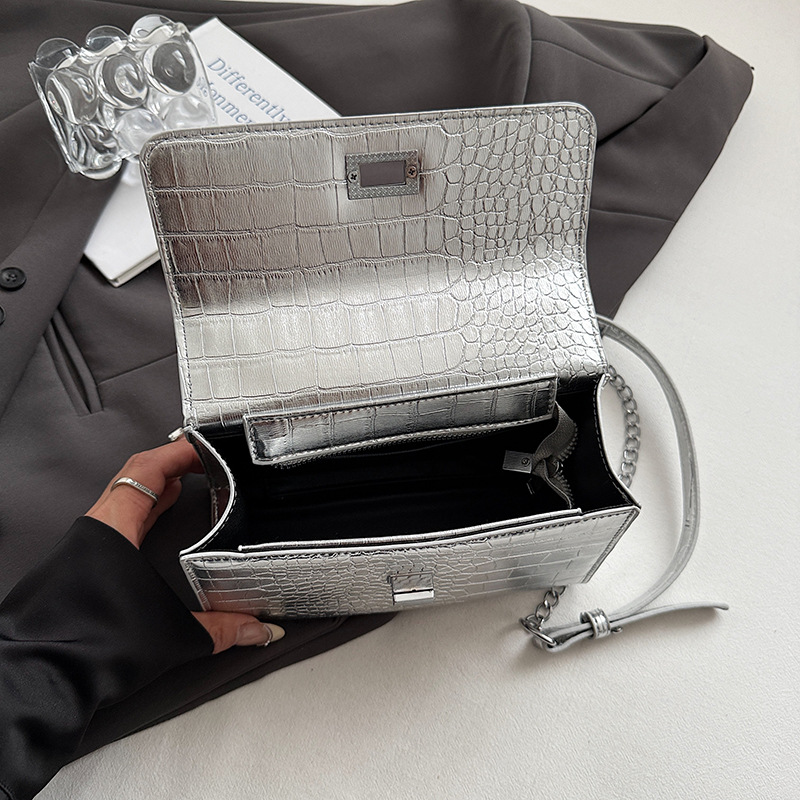 Factory-customized cross-border best-selling women's bags, crocodile-patterned chain small square bags, retro and versatile single-shoulder crossbody bags, underarm bags Specification drawing