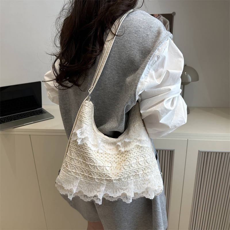 2025 Summer Casual Vacation ethereal lace mesh tote bag, underarm single-shoulder crossbody bag, large-capacity commuter women's bag Specification drawing