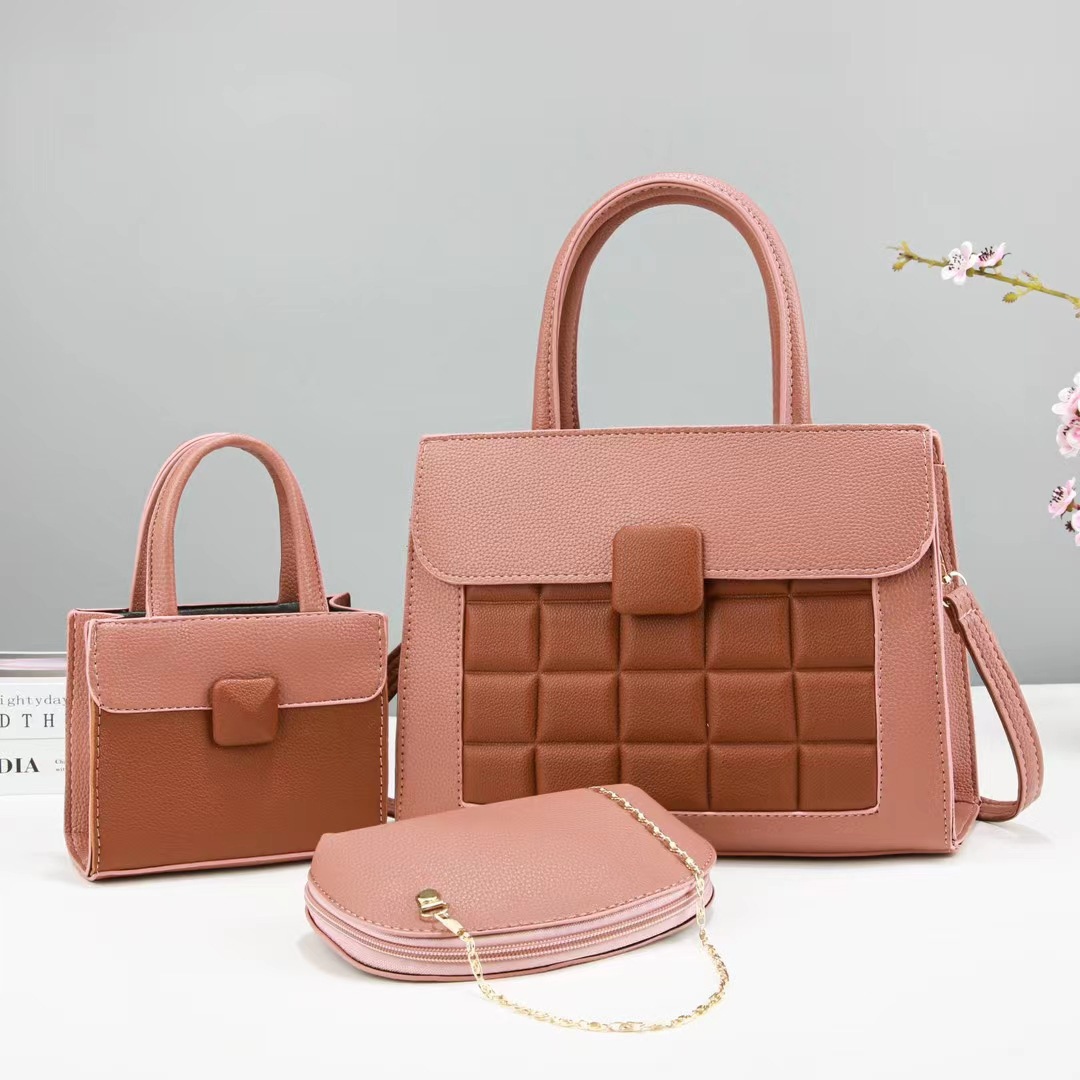 Cross-border three-piece women's bag set 2024 New commuter tote bag, niche color-matched hand-held shoulder crossbody bag Item Picture