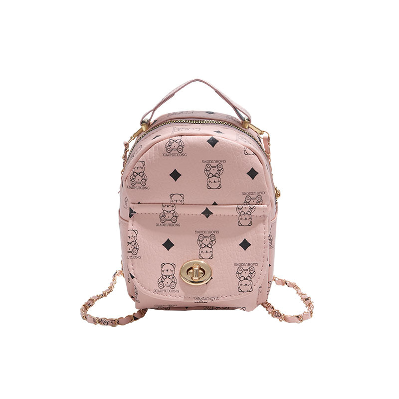 New fashionable and retro bear print backpack for cross-border women's travel, large-capacity student commuting crossbody bag Item Picture