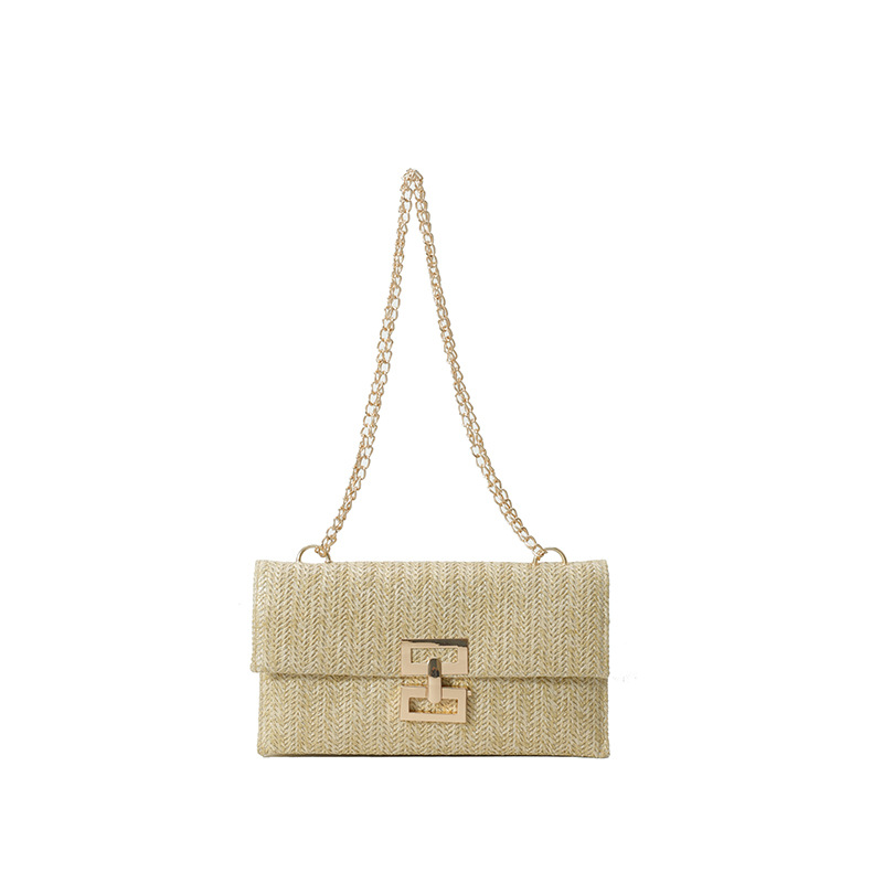 New vacation-style flip-top single-shoulder straw woven bag, casual woven bag, European and American style women's bag, lockable multi-layer chain bag Item Picture