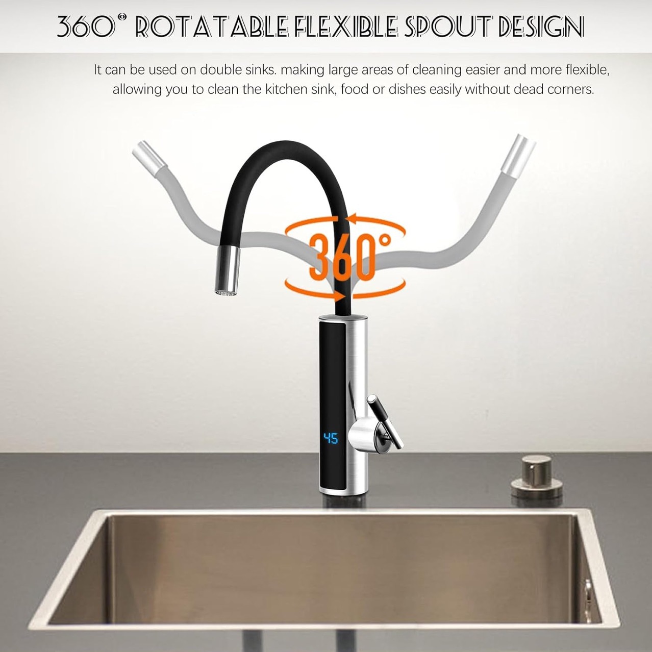 【 New Model Launched in 2025 】S5 stainless steel electric heating instant hot water faucet with black silicone universal joints details Picture