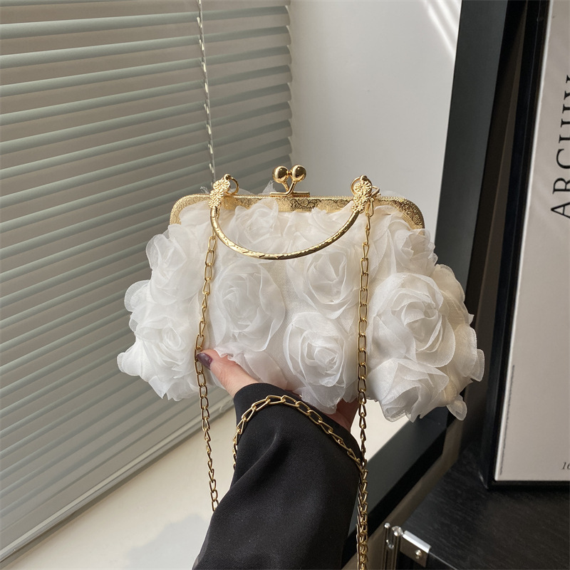 New rose flower banquet bag, bride bag, fashion bag, dress bag, clutch bag, cheongsam, chain crossbody bag full figure
