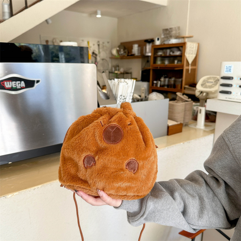 New Capibara plush crossbody bag, cartoon Capybara drawstring lucky bag, Capybara bag, fresh and sweet coin purse bag details Picture