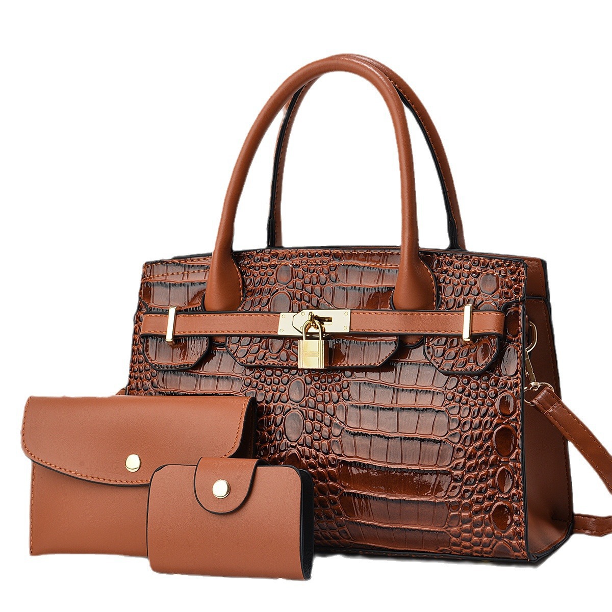 2024 New three-piece crocodile print handbag set, an export bag for women, large-capacity single-shoulder crossbody bag from Europe and America Item Picture