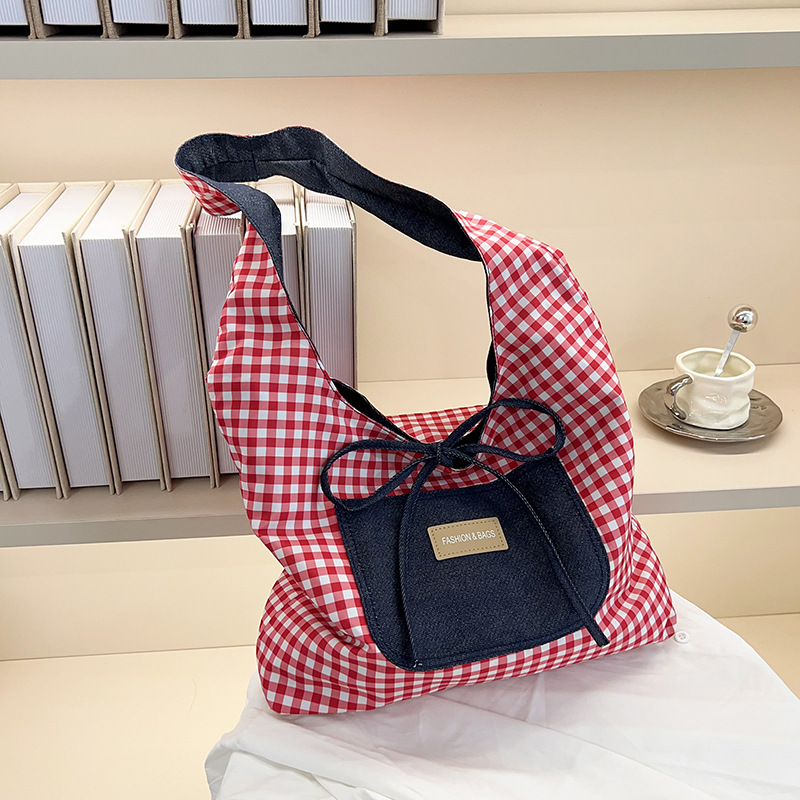 Korean ins trendy casual Tote bag 2025 new Spring casual versatile single-shoulder bag with large capacity checkered bag full figure