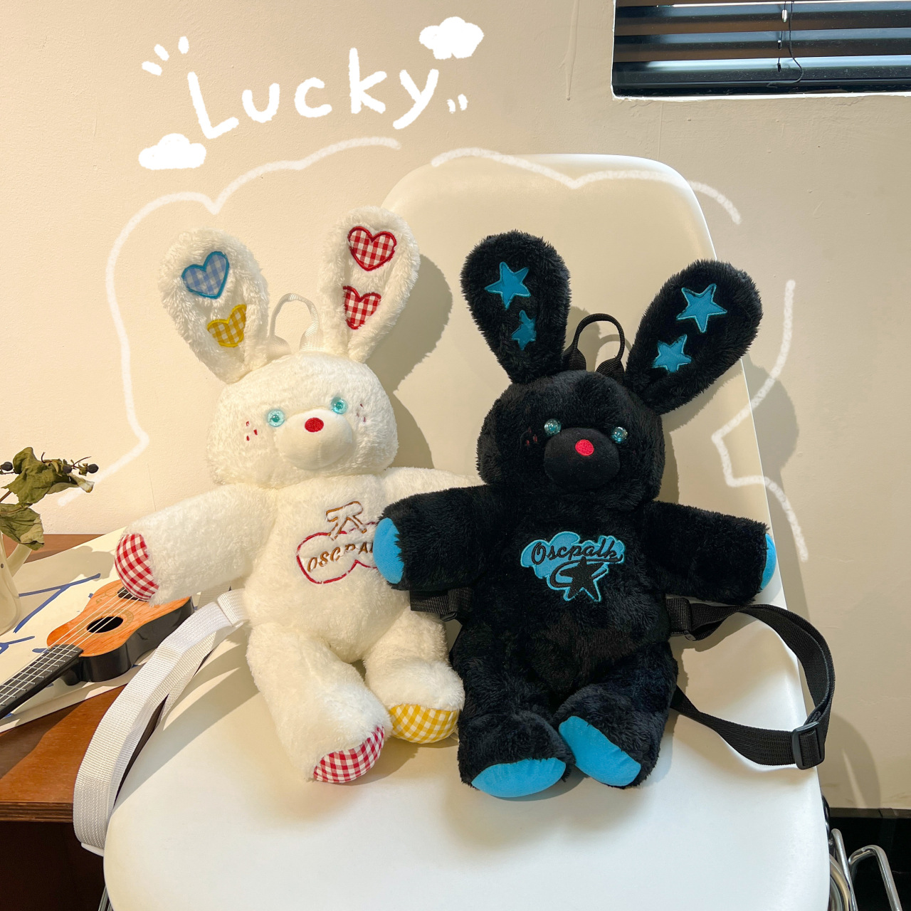 New fashionable college student casual backpack, cute little rabbit single and double shoulder bag, high-quality plush storage bag full figure