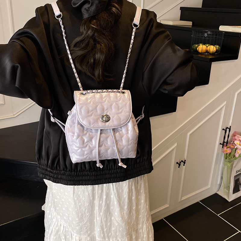 A high-end and fashionable small backpack for women in 2025, with a niche design and a chanel-style chain backpack for women Specification drawing