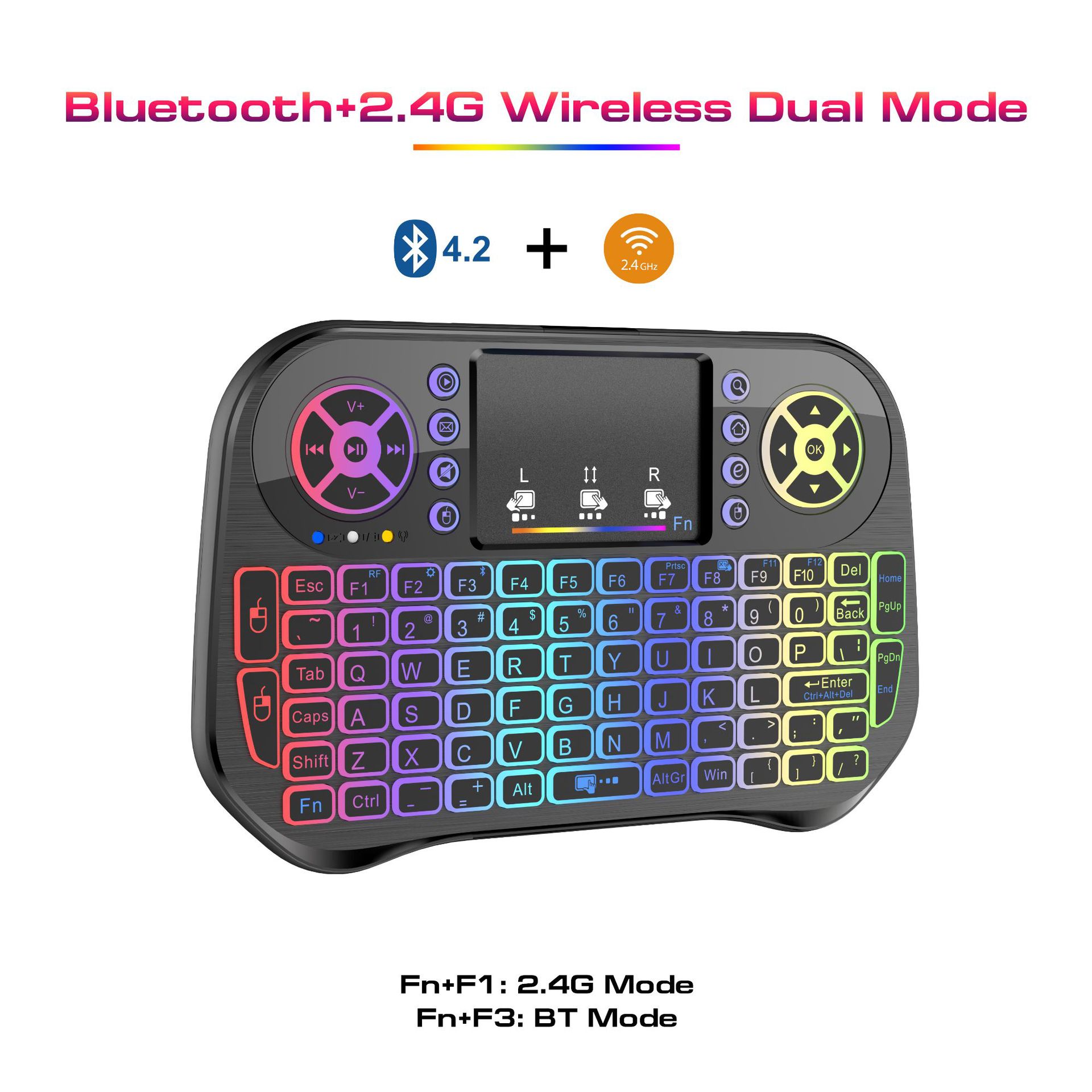 Game controller, smart set-top box, TV, computer remote control, keyboard and mouse in one, flying mouse, 2.4G+ Bluetooth dual-mode Item Picture