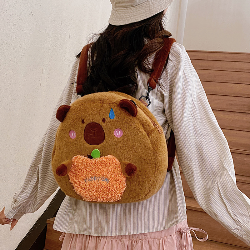 New cartoon cute lambskin plush backpack, Lapibara single-shoulder bag, large-capacity capybara gift plush bag Application Scenario