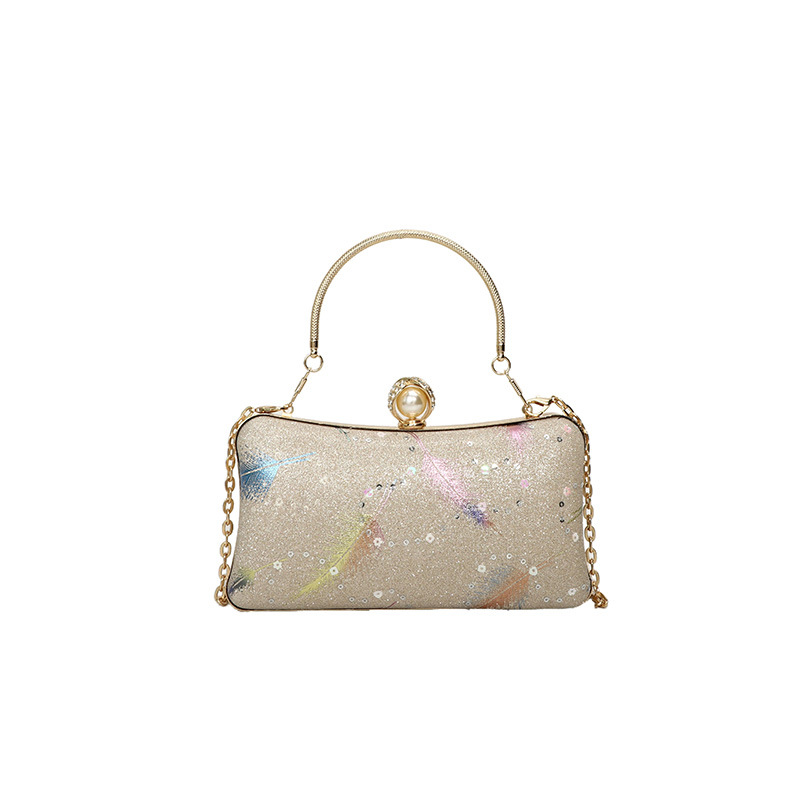 2025 New fashion chain hand-held banquet bag, single-shoulder crossbody dinner bag, high-quality hand-held feather flap bag Item Picture
