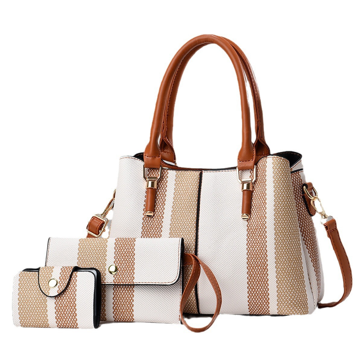 New foreign trade fabric mother-and-child bag 2024 fashion color-blocking three-piece set large capacity single-shoulder crossbody handbag Item Picture