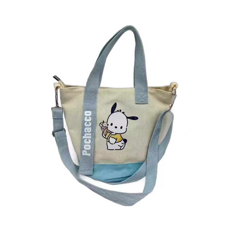 New cartoon canvas hand-held shoulder crossbody bag, cute office commuting document bag, bucket bag manufacturer wholesale version Item Picture