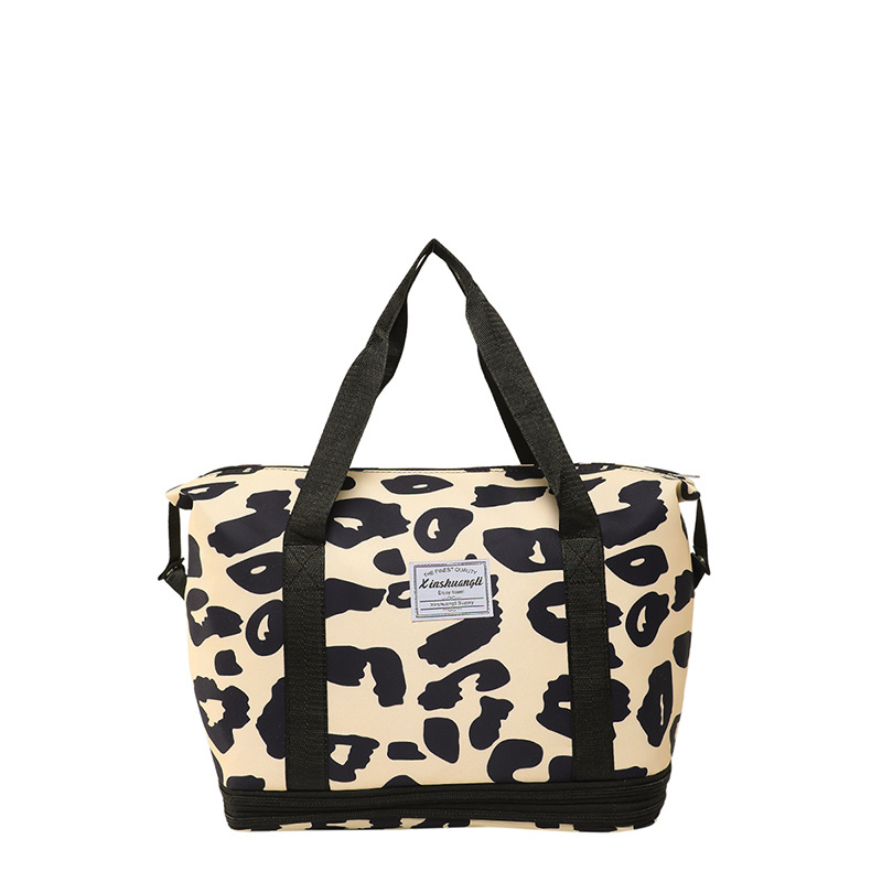 Lightweight and large-capacity canvas bag with dry and wet separation, leopard print waterproof casual sports large bag, women's crossbody bag Item Picture