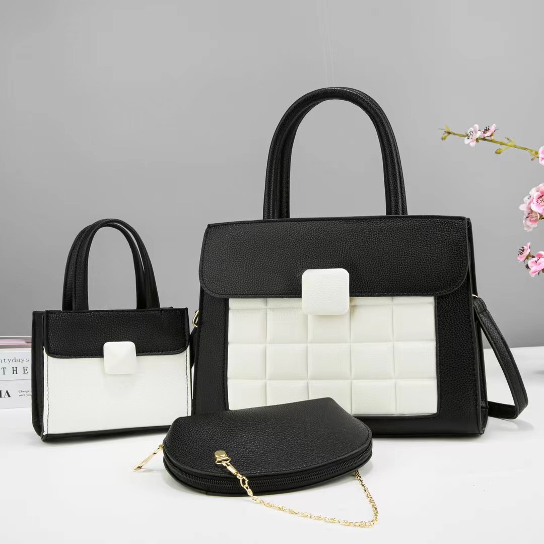 Cross-border three-piece women's bag set 2024 New commuter tote bag, niche color-matched hand-held shoulder crossbody bag full figure