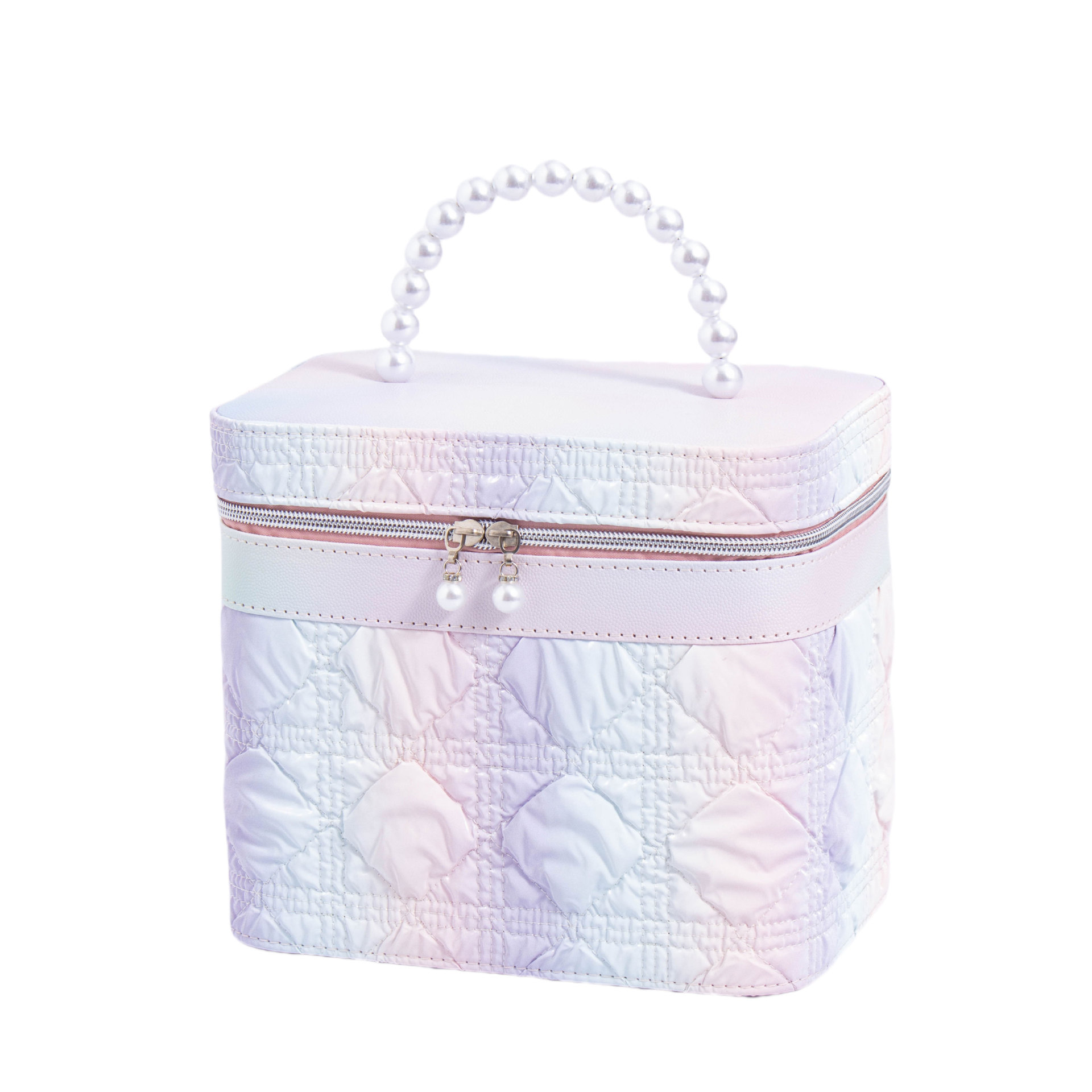 Hand-held bucket bag, large-capacity rainbow diamond-shaped makeup box, storage box, souvenir, wedding portable, household with mirror Item Picture